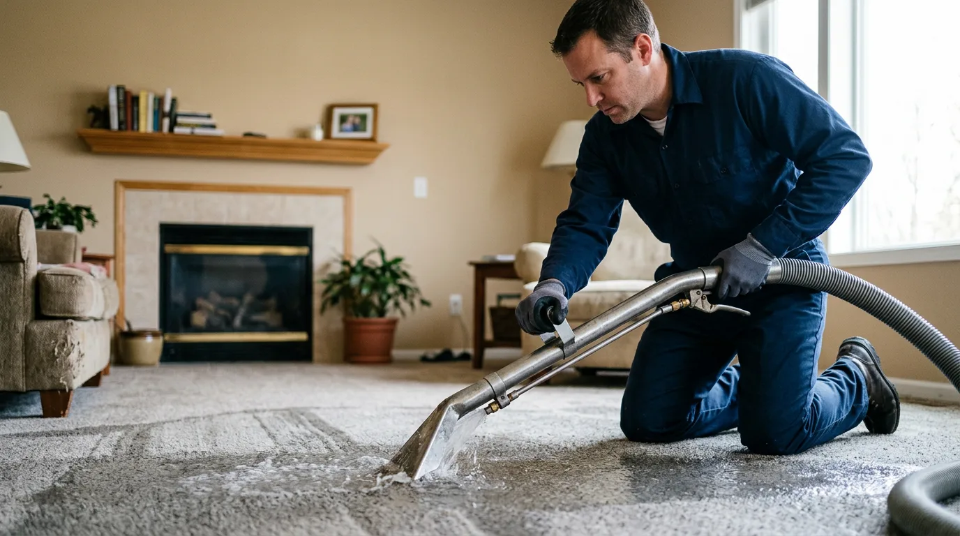 Water damage restoration technician working near Hewitt, MN
